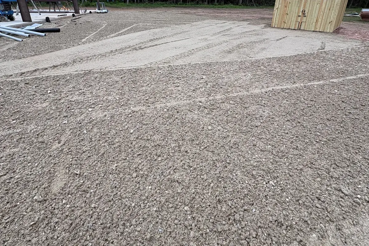 Packed crushed rock surface on a work site near Hammond, LA